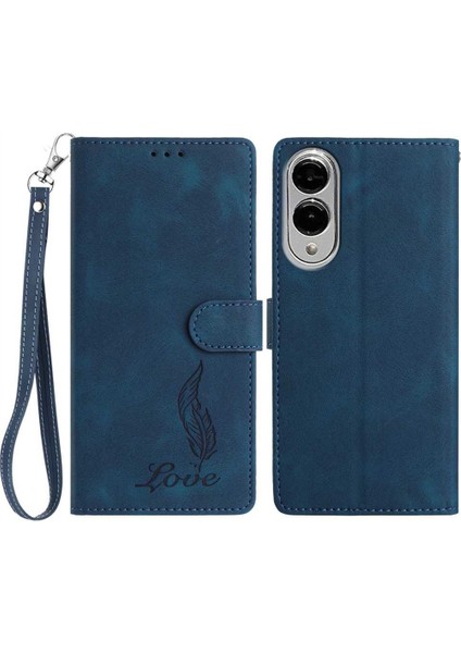 Samsung Galaxy S25 Edge Feather Pu Deri Cüzdan Telefon Kılıfı Bilek Kayışı ile (Yurt Dışından)