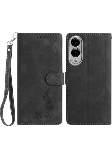 Samsung Galaxy S25 Edge Feather Pu Deri Cüzdan Telefon Kılıfı Bilek Kayışı ile (Yurt Dışından)