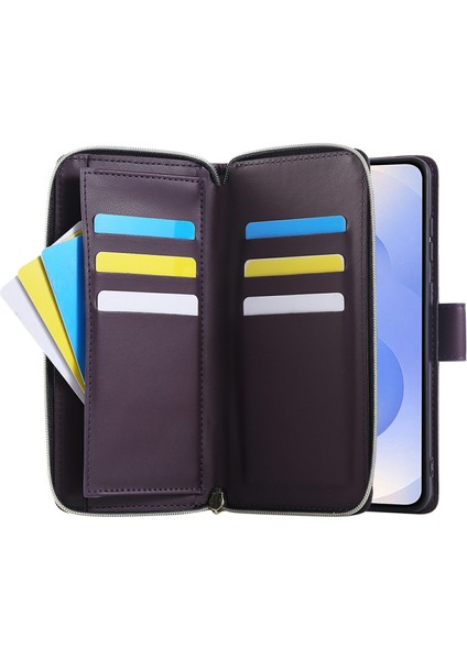 Samsung Galaxy S25 Edge Fermuarlı Cep Pu Deri Kılıf 9 Kart Yuvası ile (Yurt Dışından)