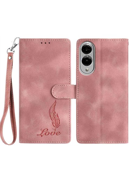 Samsung Galaxy S25 Edge Feather Pu Deri Cüzdan Telefon Kılıfı Bilek Kayışı ile (Yurt Dışından)