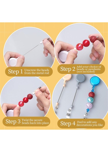 Boncuklu Dıy Rozet Tutucu Seti Geri Çekilebilir Anahtarlık Rozet Makarası Klipsleri (Yurt Dışından) fiyatları