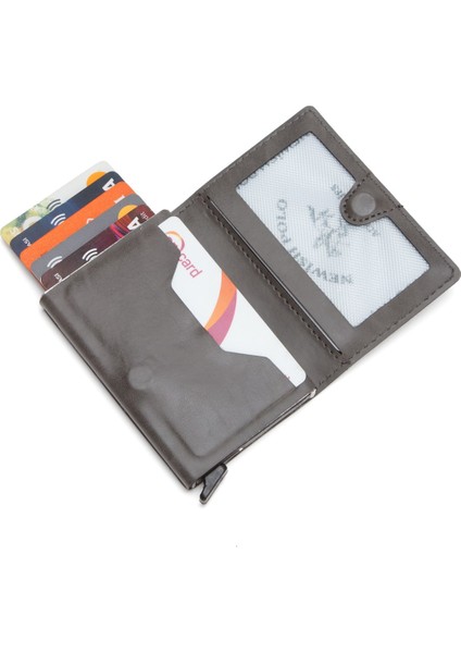 Erkek Vegan Deri Rfid Korumalı Mekanizmalı Otomatik Kızaklı Kartlık ve Cüzdan NEW340 - Gri modelleri