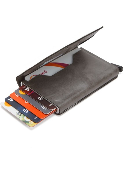 Erkek Vegan Deri Rfid Korumalı Mekanizmalı Otomatik Kızaklı Kartlık ve Cüzdan NEW340 - Gri fırsatları