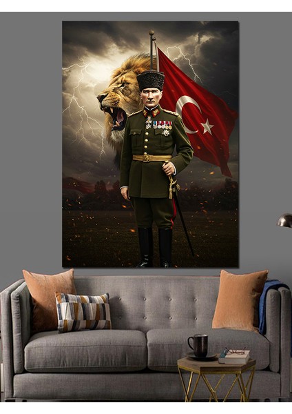 Aslan ve Mustafa Kemal Atatürk Dekoratif Kanvas - Mdf Ahşap Tablo