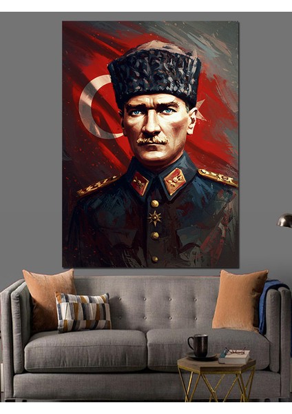 Mustafa Kemal Atatürk ve Bayrak Dekoratif Kanvas - Mdf Ahşap Tablo