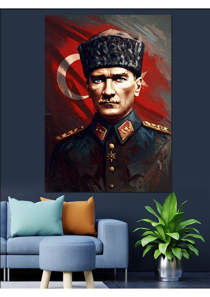 Mustafa Kemal Atatürk ve Bayrak Dekoratif Kanvas - Mdf Ahşap Tablo