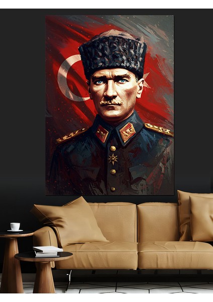 Mustafa Kemal Atatürk ve Bayrak Dekoratif Kanvas - Mdf Ahşap Tablo
