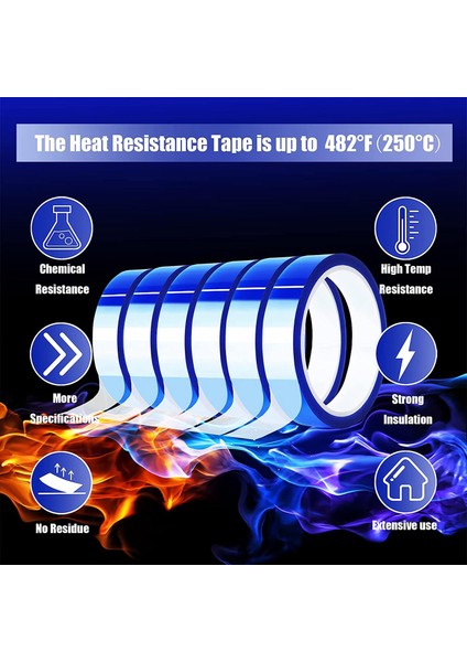 6 Rulo 20MM X33M Mavi Isı Bandı Yüksek Sıcaklık Isıya Dayanıklı Bant (Yurt Dışından)