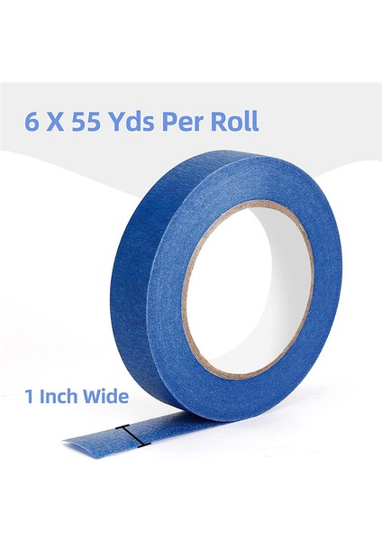 Mavi Boyacı Bandı - 6 Paket x 1 Inç x 55 Yard, Krep Kağıdı Maskeleme Bandı (Yurt Dışından)