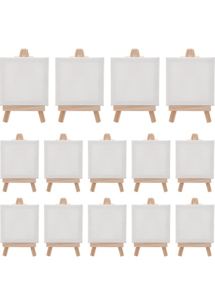 14 Parça Mini Tuval ve Şövale Fırçası Seti, Tuval 4x4 Inç (Yurt Dışından)