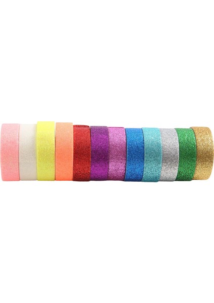 Washi Bant Seti, 12 Rulo Parıltılı Dekoratif Renkli Maskeleme Bandı (Yurt Dışından)