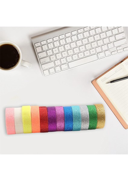 Washi Bant Seti, 12 Rulo Parıltılı Dekoratif Renkli Maskeleme Bandı (Yurt Dışından)