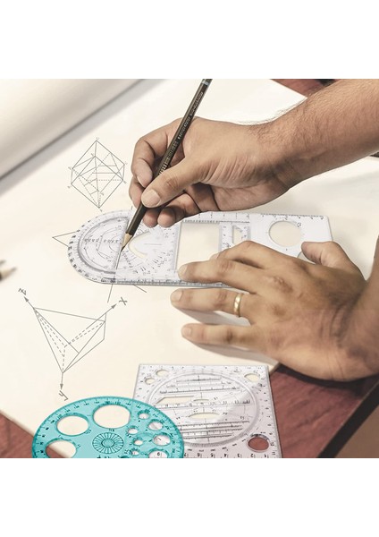 4 Adet Çok Amaçlı Geometrik Cetvel Çizim Araçları Plastik Cetvel Seti (Yurt Dışından)