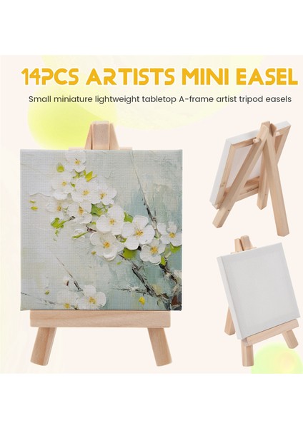 14 Parça Mini Tuval ve Şövale Fırçası Seti, Tuval 4x4 Inç (Yurt Dışından) fırsatları