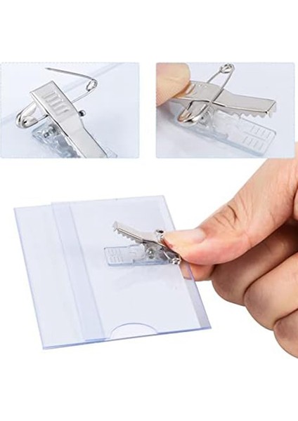 Pin Stili Klipsli Yatay Isim Rozeti Tutucuları Ek Parçalarla Uyumlu Kart (Yurt Dışından)