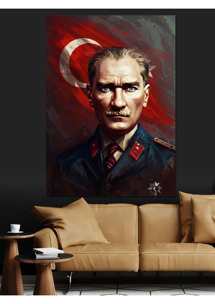Türk Bayrağı ve Mustafa Kemal Atatürk Dekoratif Kanvas - Mdf Ahşap Tablo