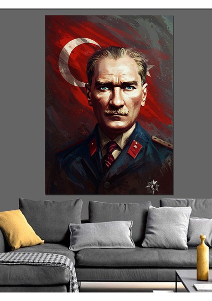 Türk Bayrağı ve Mustafa Kemal Atatürk Dekoratif Kanvas - Mdf Ahşap Tablo modelleri