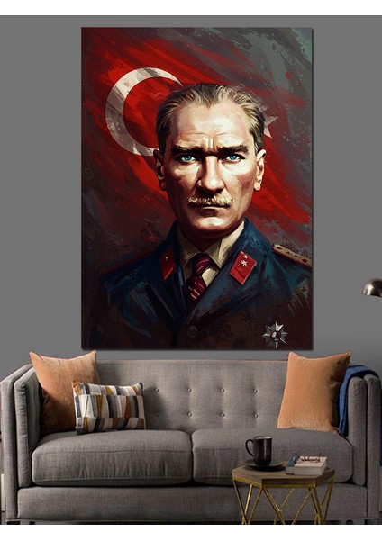 Türk Bayrağı ve Mustafa Kemal Atatürk Dekoratif Kanvas - Mdf Ahşap Tablo fırsatları