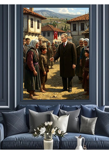 Halkla Birlikte Mustafa Kemal Atatürk Dekoratif Kanvas - Mdf Ahşap Tablo fırsatları
