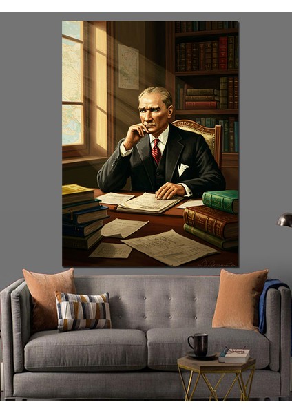 Mustafa Kemal Atatürk ve Kitap Dekoratif Kanvas - Mdf Ahşap Tablo