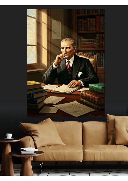 Mustafa Kemal Atatürk ve Kitap Dekoratif Kanvas - Mdf Ahşap Tablo
