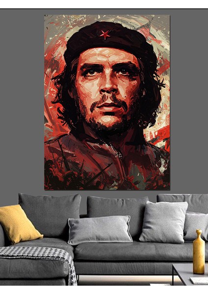 Devrim Ateşi Portresi Che Guevara Dekoratif Kanvas - Mdf Ahşap Tablo