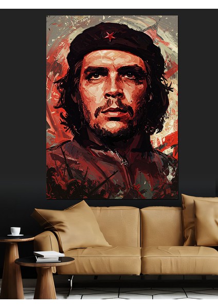 Devrim Ateşi Portresi Che Guevara Dekoratif Kanvas - Mdf Ahşap Tablo fırsatları