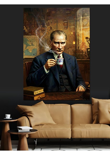 Çay ve Mustafa Kemal Atatürk Dekoratif Kanvas - Mdf Ahşap Tablo fiyatları