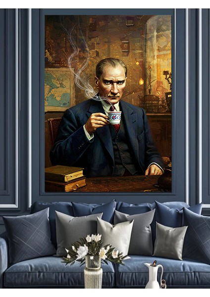 Çay ve Mustafa Kemal Atatürk Dekoratif Kanvas - Mdf Ahşap Tablo modelleri