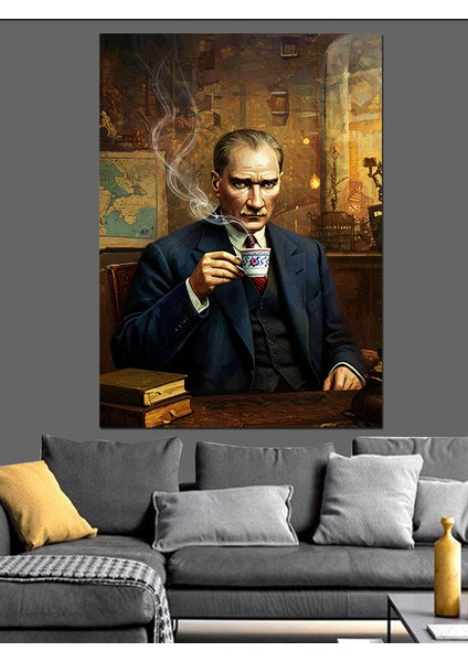 Çay ve Mustafa Kemal Atatürk Dekoratif Kanvas - Mdf Ahşap Tablo fırsatları