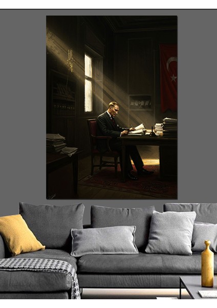 Mustafa Kemal Atatürk Çalışma Odası Dekoratif Kanvas - Mdf Ahşap Tablo
