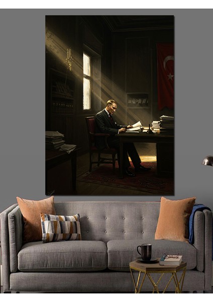 Mustafa Kemal Atatürk Çalışma Odası Dekoratif Kanvas - Mdf Ahşap Tablo