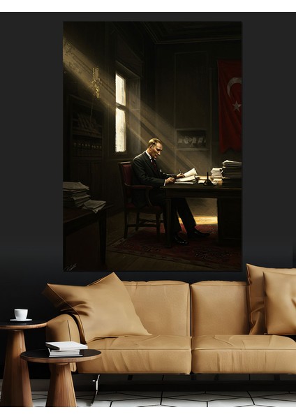 Mustafa Kemal Atatürk Çalışma Odası Dekoratif Kanvas - Mdf Ahşap Tablo