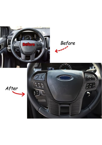 Araba Direksiyon Paneli Kapak Trim Çerçeve Dekoratör Etiket Ford Ranger Everest 2015+ Için Aksesuarlar, Siyah Ahşap Tahıl (Yurt Dışından)