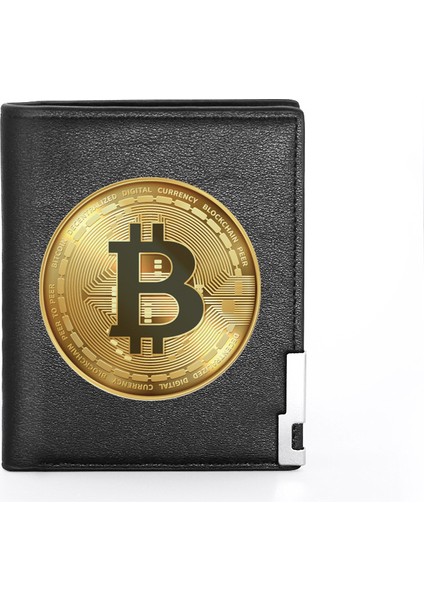 BG1003-SIYAH Stil Yüksek Kripto Para Bitcoin Tasarımı Baskılı Deri Cüzdan Kredi Kartı Tutucu Kısa Cüzdan (Yurt Dışından)