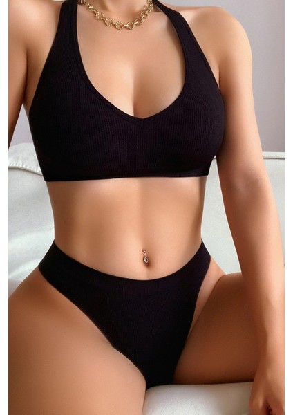 Kadın Siyah Seamless Tanga Sütyen Takım