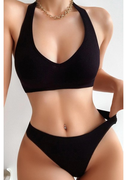 Kadın Siyah Seamless Tanga Sütyen Takım