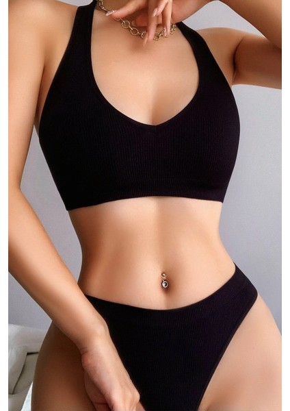 Kadın Siyah Seamless Tanga Sütyen Takım