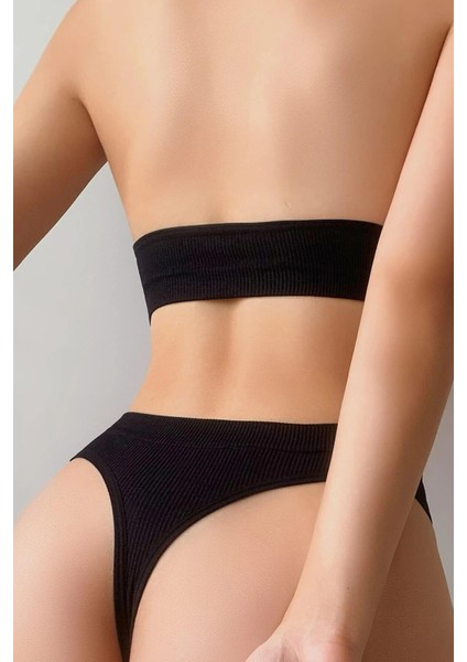 Kadın Siyah Seamless Tanga Sütyen Takım