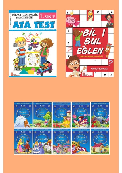 1. Sınıf Eğlenceli Yaz Tatil Seti ( Ata Test+Bil Bul Eğlen+10 Lu Dünya Klasikleri Hikaye Serisi)