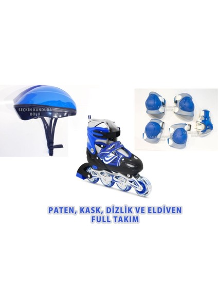 Çocuk Çift Sıra Ayarlanabilir Işıklı Mavi Full Paten Takımı