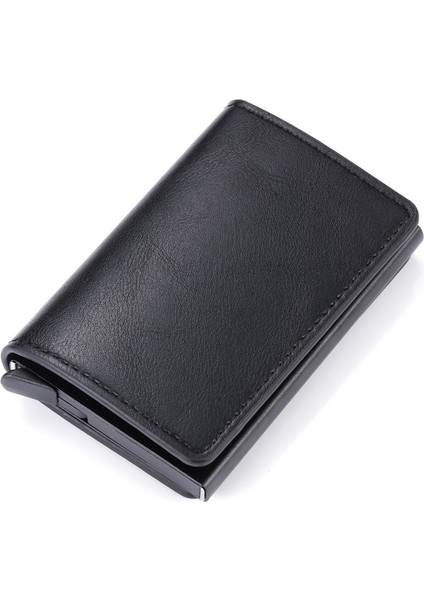 K9109 Siyah Stil Alüminyum Kredi Kartı Iş Mini Cüzdan Erkek Kadın Akıllı Deri Cüzdan Rfid Kart Tutucu Para Klipsi ile (Yurt Dışından)