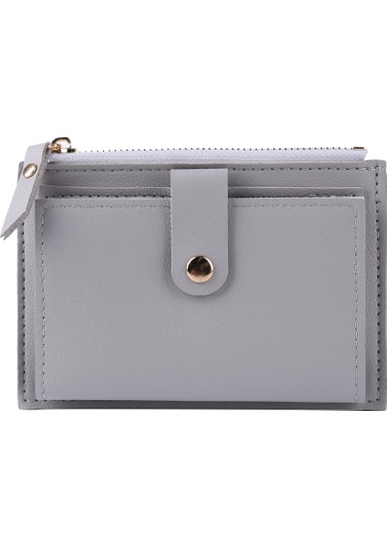 Gri Stil Kadın Moda Düz Renk Kredi Kartı Kimlik Kartı Çoklu Yuvalı Fermuarlı Kartlık Bayanlar Günlük Pu Deri Mini Bozuk Para Cüzdanı Kılıfı (Yurt Dışından)