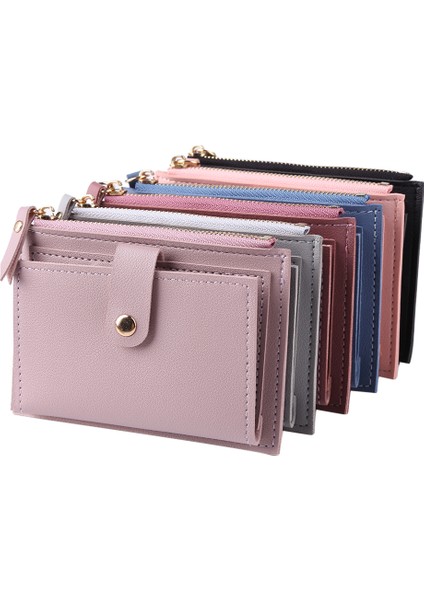 Gri Stil Kadın Moda Düz Renk Kredi Kartı Kimlik Kartı Çoklu Yuvalı Fermuarlı Kartlık Bayanlar Günlük Pu Deri Mini Bozuk Para Cüzdanı Kılıfı (Yurt Dışından) indirimleri