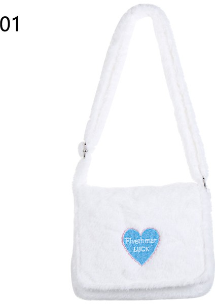 No.1 Tarzı Kadın Tote Çantaları Tüylü Kalp Desen Peluş Yumuşak Koltuk Altı Omuz Çantası Rahat Yumuşak Çapraz Çanta Kavrama El Çantası (Yurt Dışından)