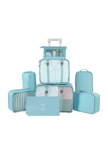 Mavi 8 Adet Bir Stil Seyahat Çantası Kıyafet Ayakkabı Iç Çamaşırı Seyahat Organizatörü Valiz Paketleme Küpü Depolama Aksesuarları Sütyen Kozmetik Çanta (Yurt Dışından)