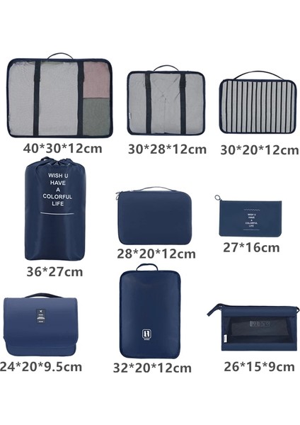 Mavi 8 Adet Bir Stil Seyahat Çantası Kıyafet Ayakkabı Iç Çamaşırı Seyahat Organizatörü Valiz Paketleme Küpü Depolama Aksesuarları Sütyen Kozmetik Çanta (Yurt Dışından) modelleri