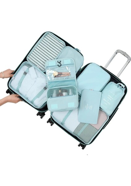 Mavi 8 Adet Bir Stil Seyahat Çantası Kıyafet Ayakkabı Iç Çamaşırı Seyahat Organizatörü Valiz Paketleme Küpü Depolama Aksesuarları Sütyen Kozmetik Çanta (Yurt Dışından) indirimleri