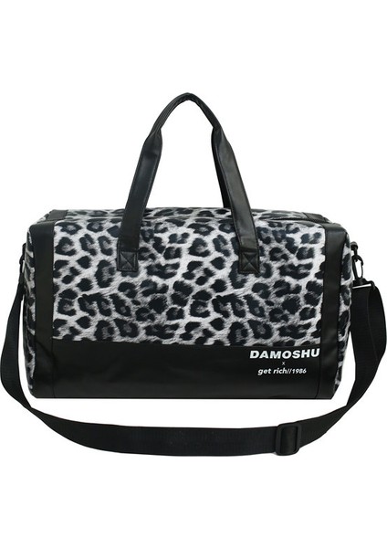 Siyah Stil Moda Leopar Desenli Kısa Mesafe Seyahat Çantası Kadın Taşınabilir Hafif Erkek Seyahat Bavulu Geniş Kapasiteli Spor Spor Çantası (Yurt Dışından)