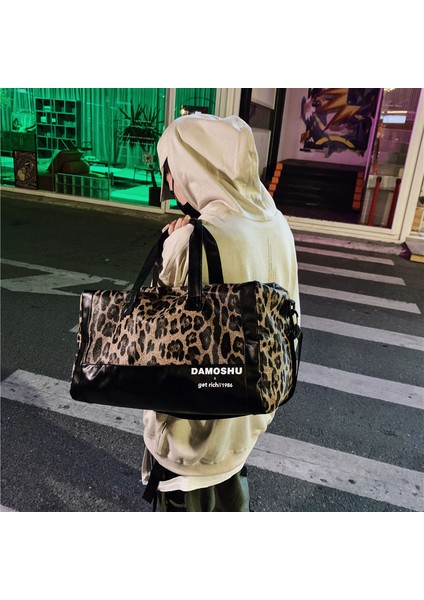 Siyah Stil Moda Leopar Desenli Kısa Mesafe Seyahat Çantası Kadın Taşınabilir Hafif Erkek Seyahat Bavulu Geniş Kapasiteli Spor Spor Çantası (Yurt Dışından) fiyatları